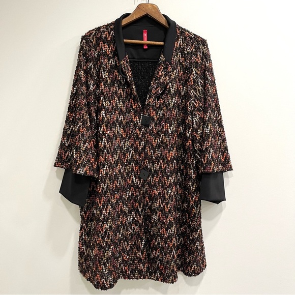 IC by Connie K Textured Chevron Zig Zag Button Front Jacket 2X Made in USA - Picture 1 of 11